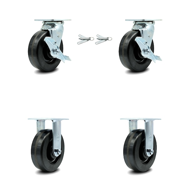 6 Inch Phenolic Caster Set with 2 Brakes/Swivel Lock 2 Rigid